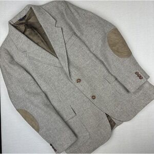 Vtg Pendleton Blazer Men 46 Long Tweed Wool Suede Elbow Patch USA Rockabilly